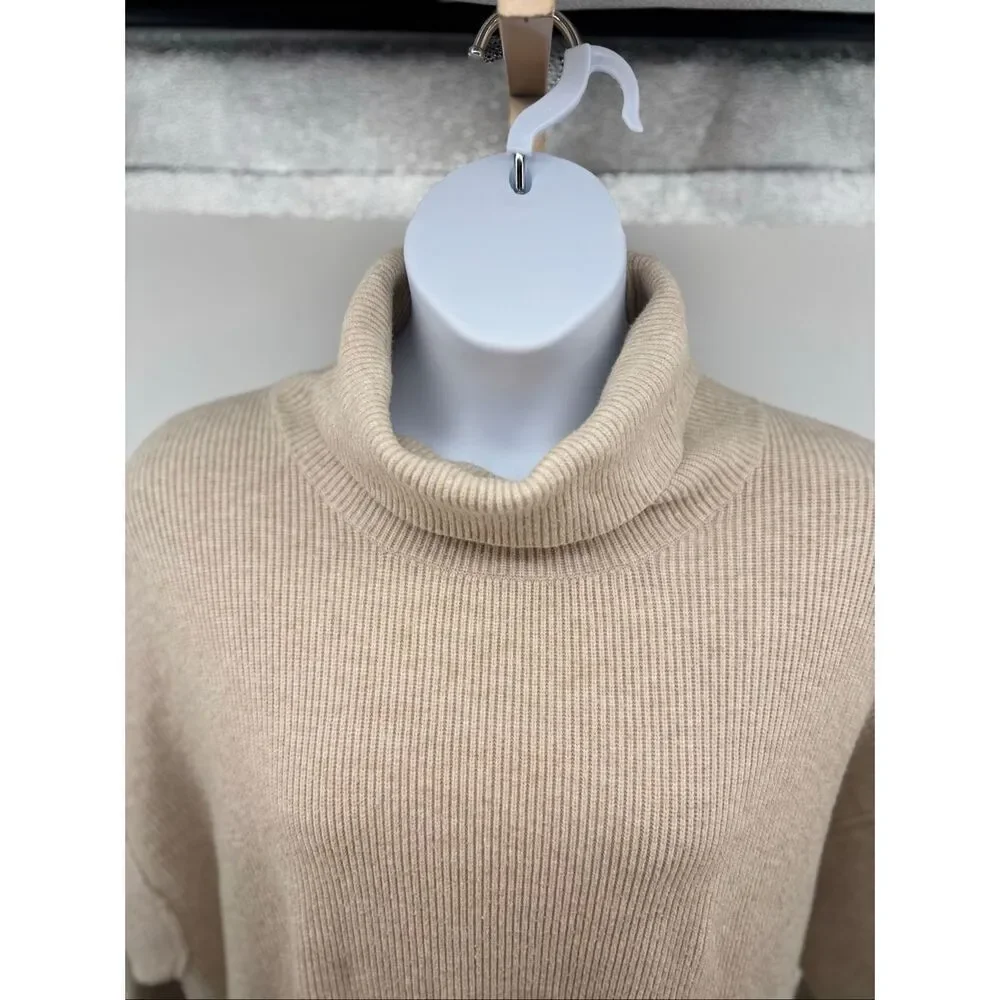 Free People Softly Structured Turtleneck Sweater Size L Oatmeal
